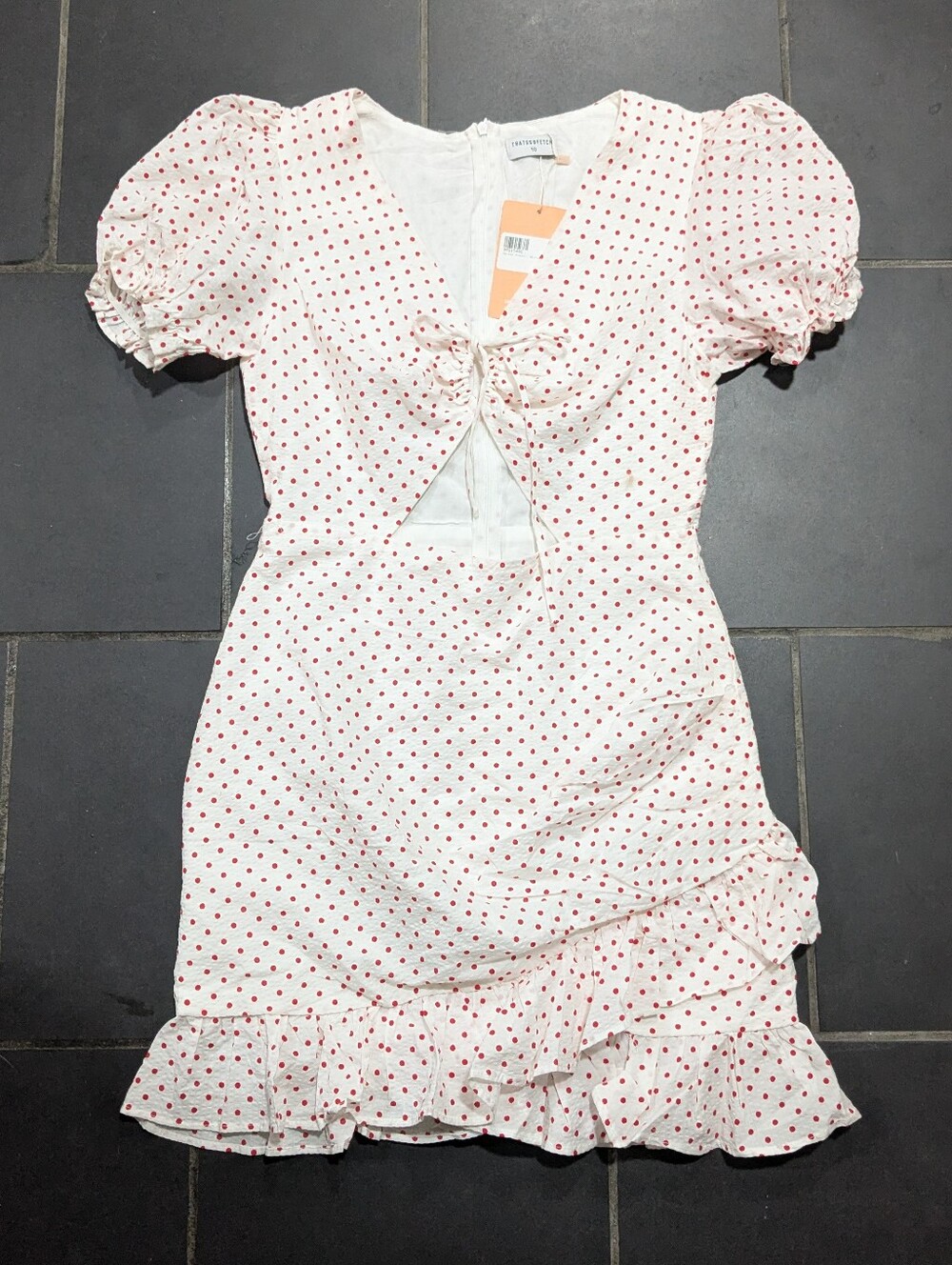 polka dot puff sleeve cutout pinup dress
